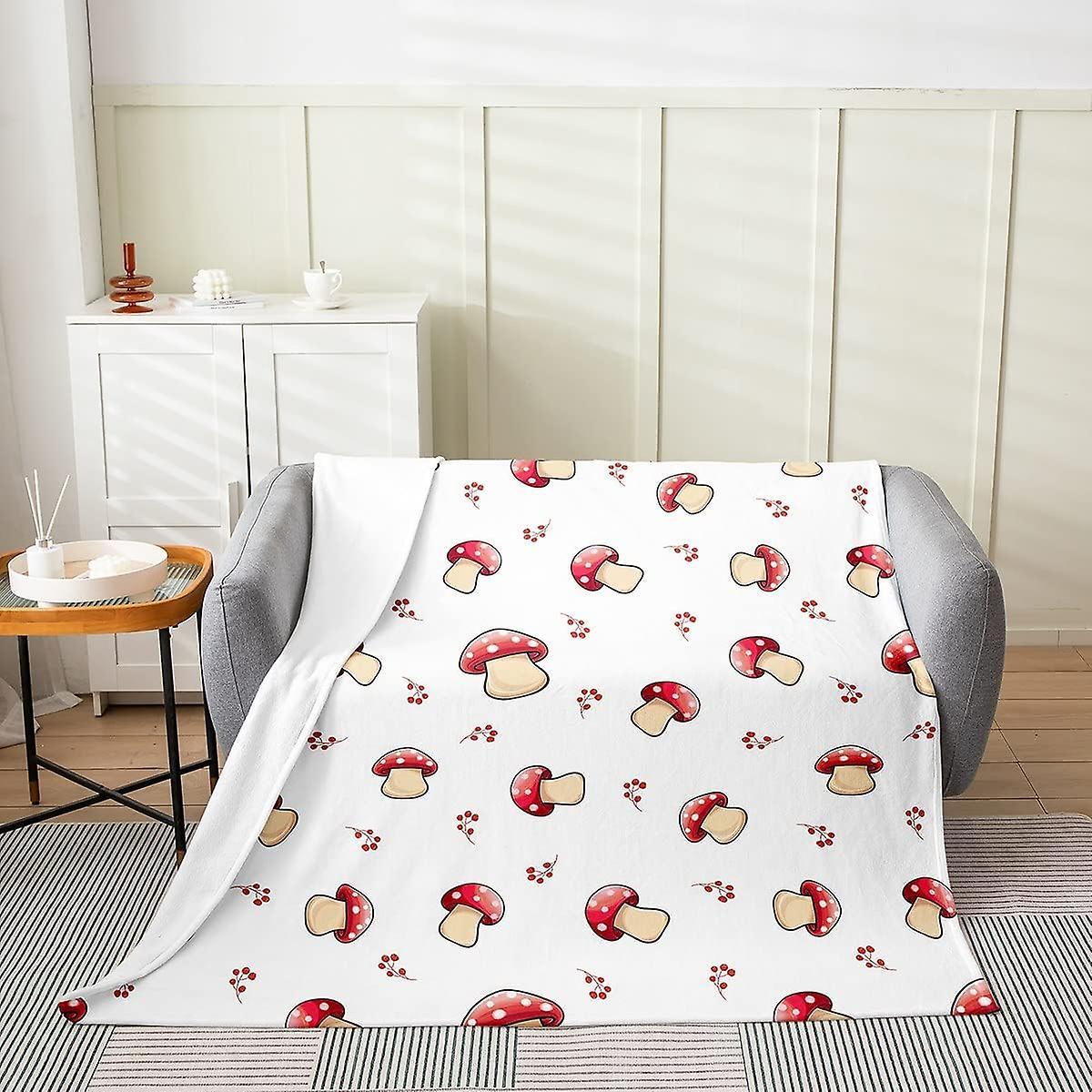 Kerota Mushrooms Flannel Fleece Throw Blanket For Bed Sofa,Kids Botanical Plants Fuzzy Blanket,All Season Natural Wild Fungus Bed Blanket Nature Lo...