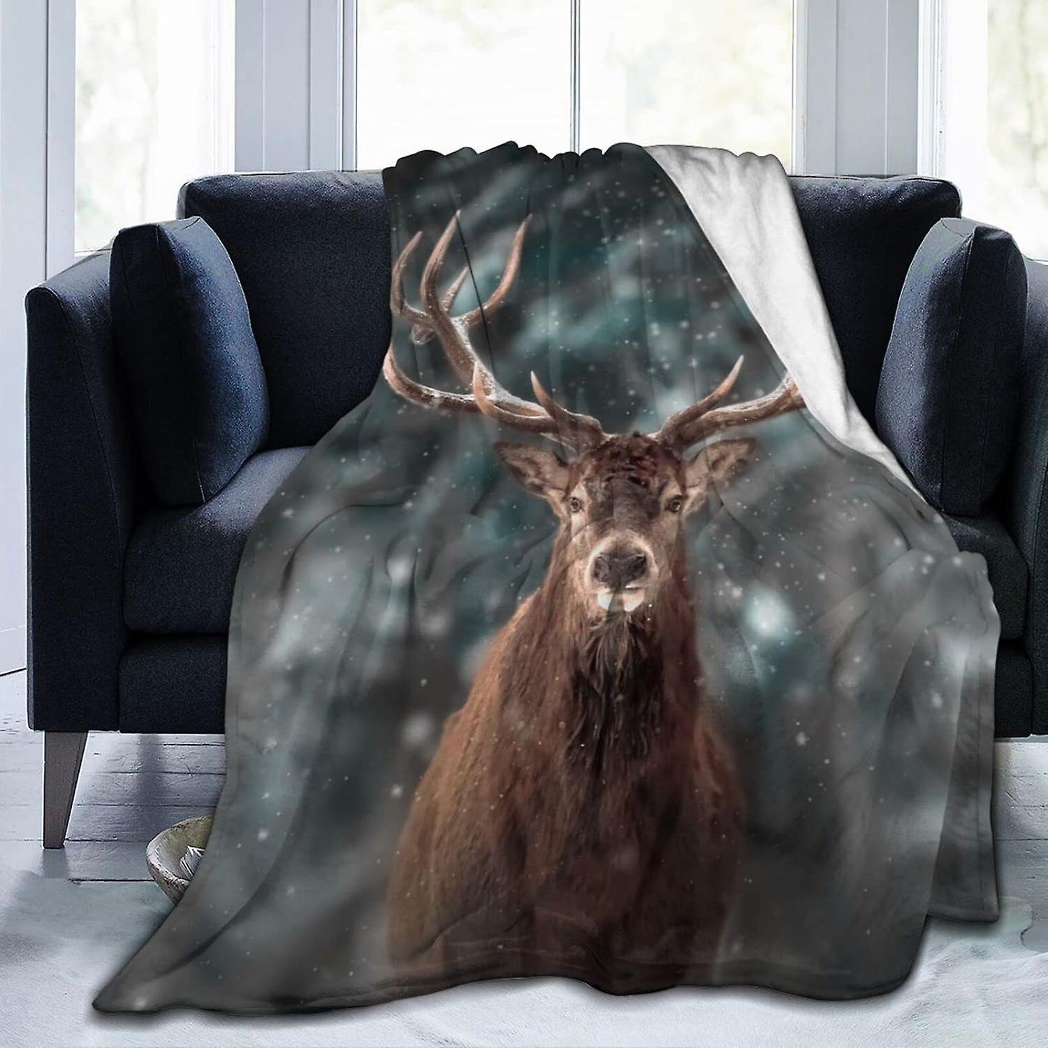 Kerota Throw Blanket Deer In Forest Soft Flannel Blanket Anti Static Washable Blankets For Bed Sofa 50x40in 125x100cm