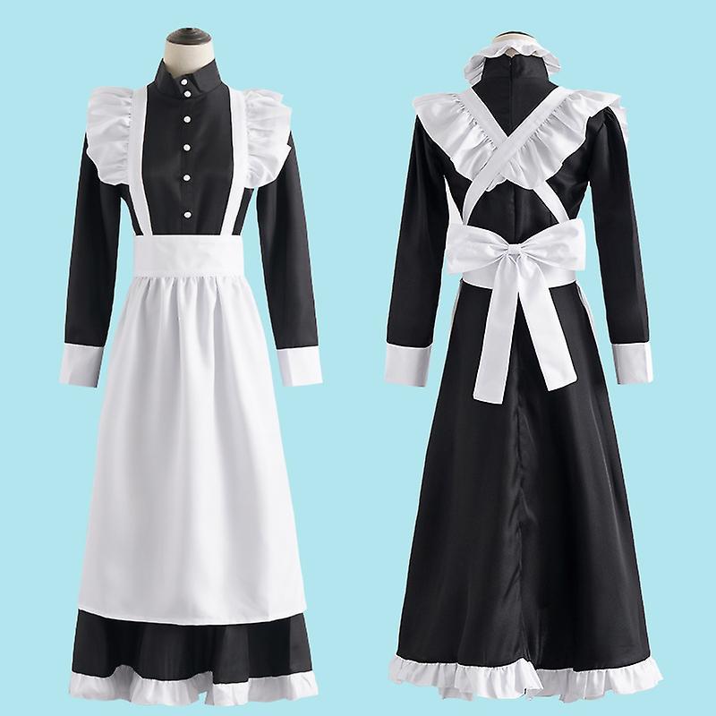 unbrand Classic Maid Cosplay Outfit Cute Long Dress Cosplay Costume British Style Cafe Maid Dress Female Sex XL