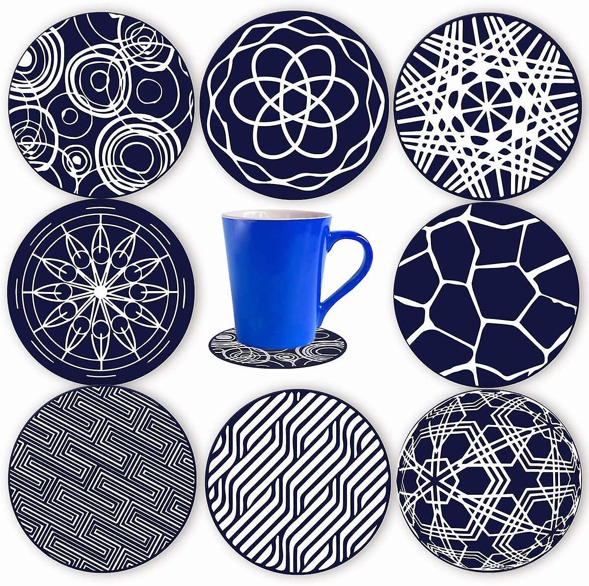 Tinor Drink Coasters Set Of 8, 10cm Blue Silicone Round Coasters, Mug Mat Cup Coasters For Coffee, Non Slip Silicone Pad Mat, Tea, Beer,wine Glass,...