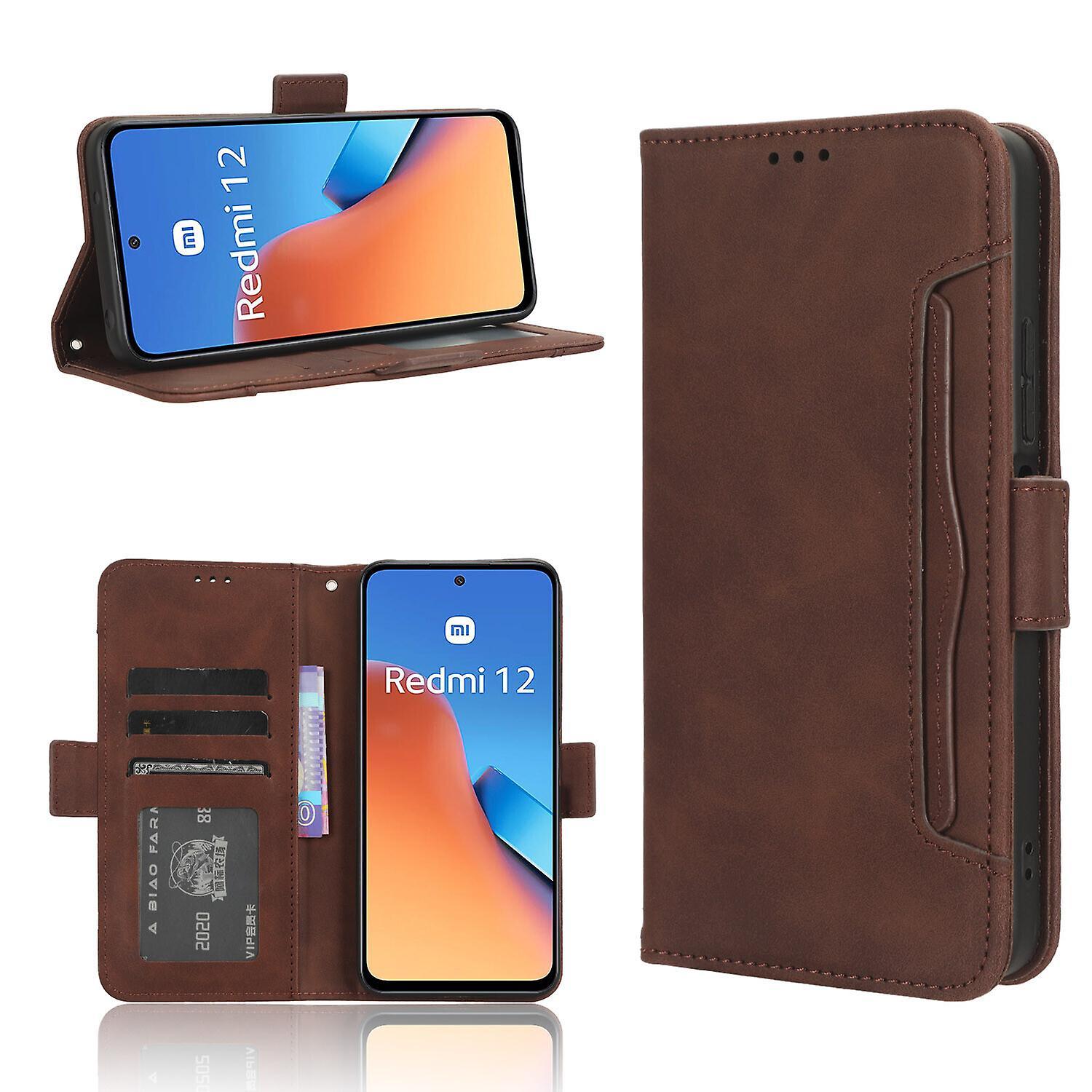 Foxdock Compatible With Xiaomi Redmi 12 4g Wallet Case Pu Leather Detachable Card Slots Kickstand Magnetic Flip Cover Brown