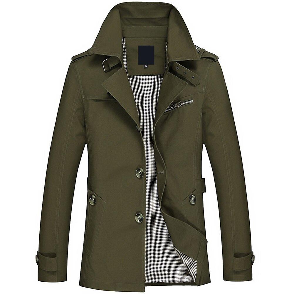 Allthemen Mens Casual Winter Solid Lapel Cotton Dust Coat Army Green M