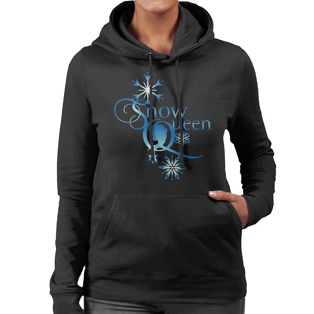 Disney Frozen Snow Queen Snowflakes Text Women's Hooded Sweatshirt Black X-Large