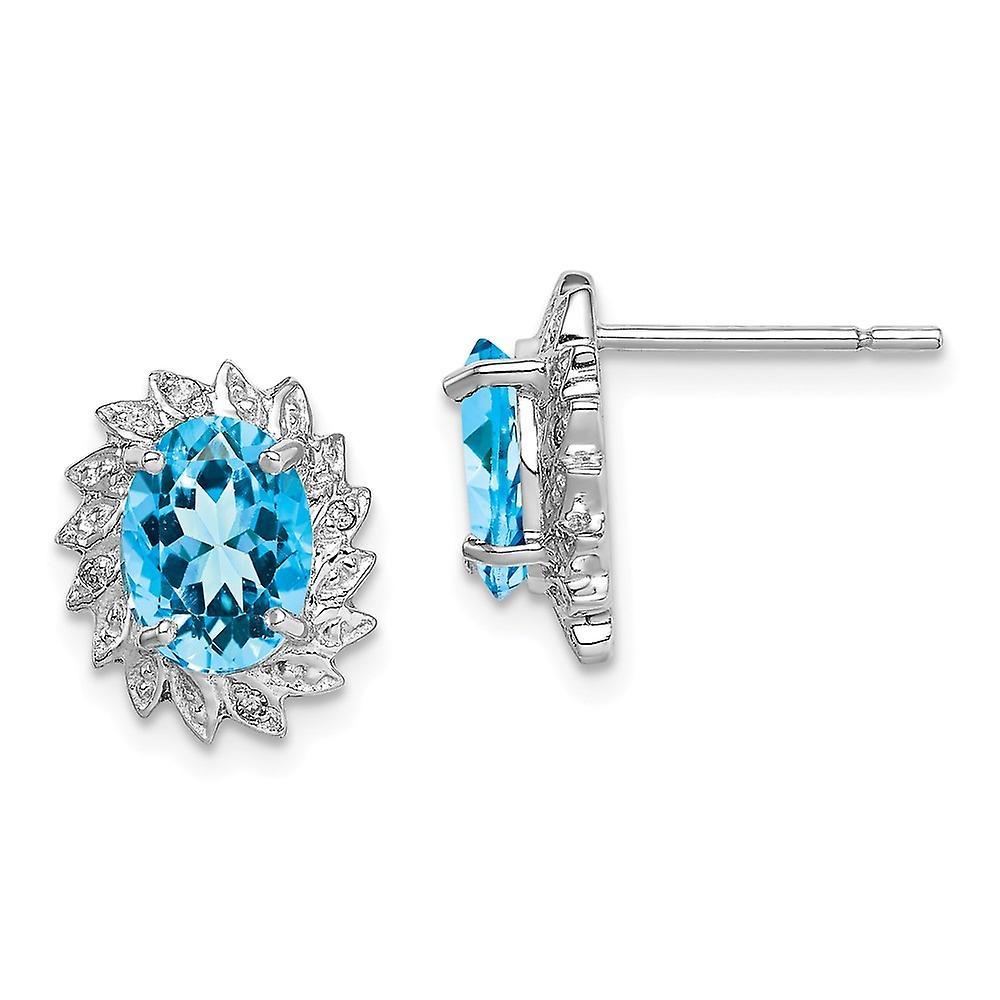 JewelryWeb 925 Sterling Silver Polished Lt Swiss Blue Topaz and Diamond Post Earrings Measures 12x10mm Wide Jewelry for Women