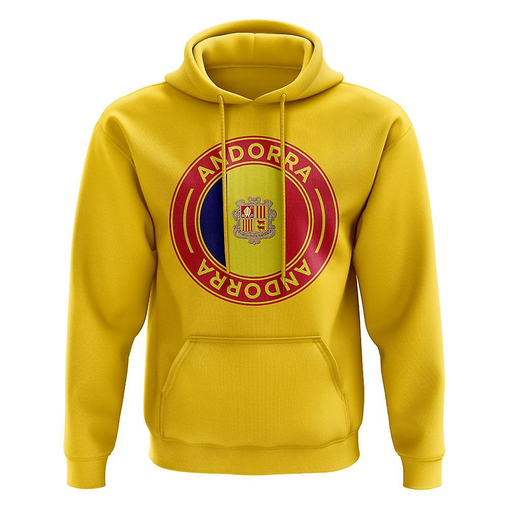 UKSoccerShop Andorra Football Badge Hoodie (Yellow) Small (34-36 inch)