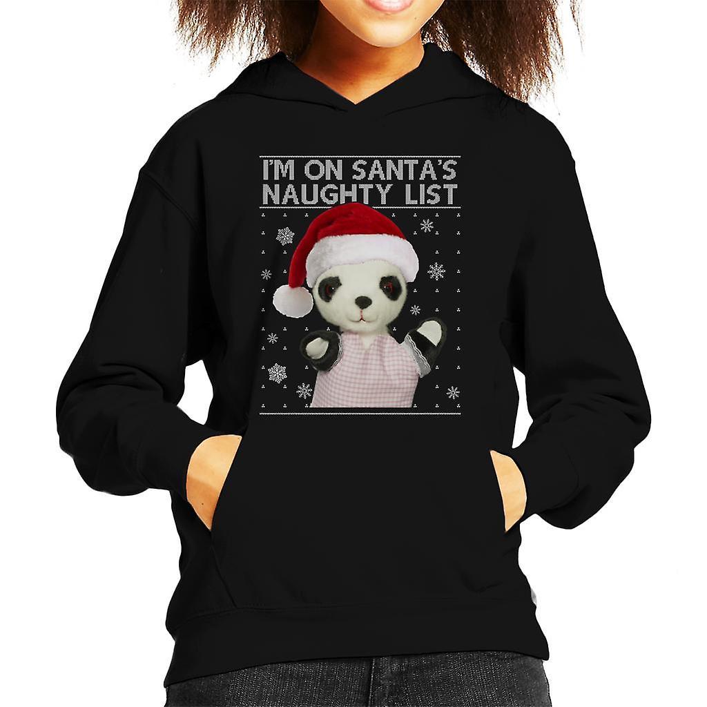 Sooty Christmas Soo Im On Santas Naughty List Kid's Hooded Sweatshirt Black X-Large (12-13 yrs)