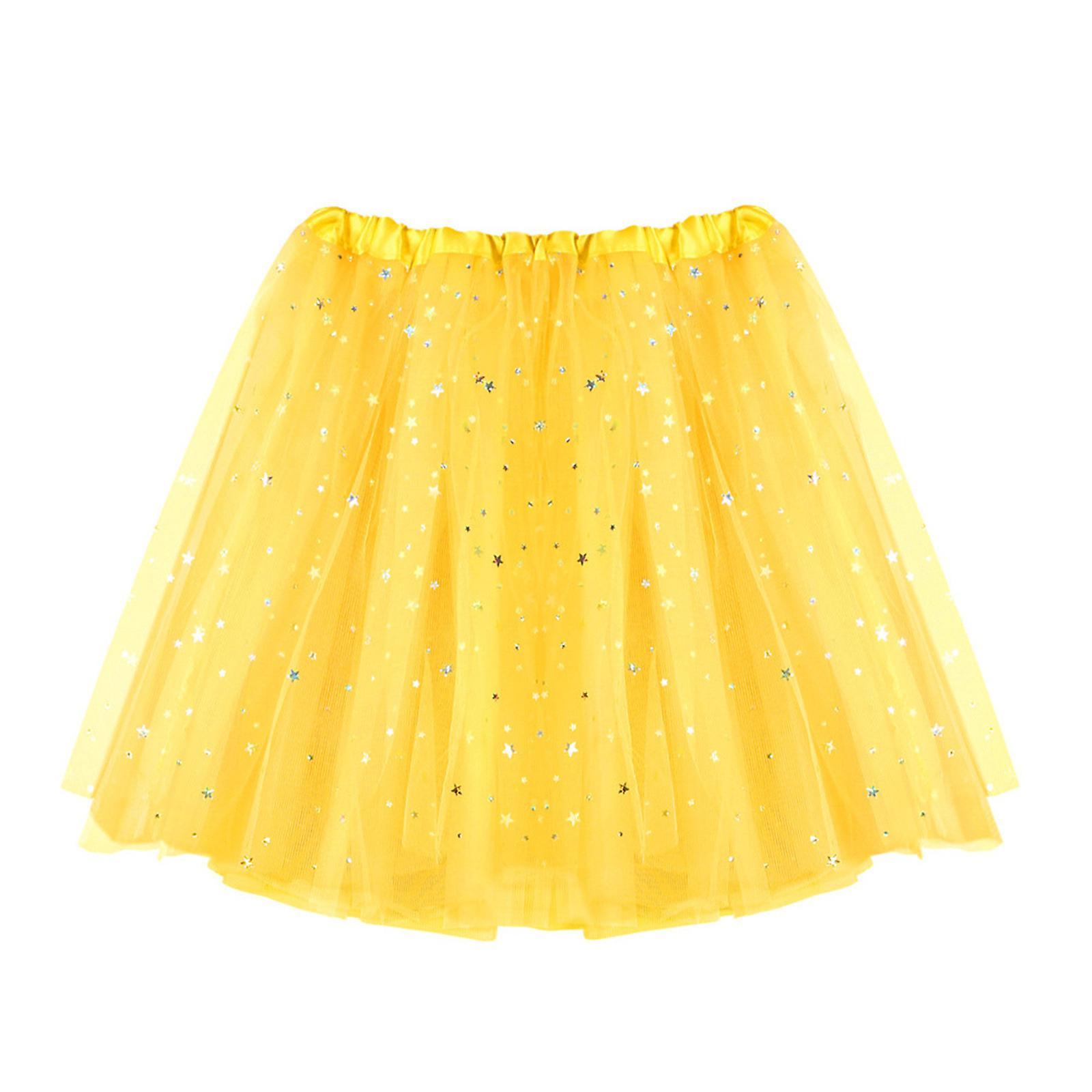 unbrand Tllrock Damen Damen Womens Pleated Gauze Short Skirt Adult  Dancing Skirt Yellow