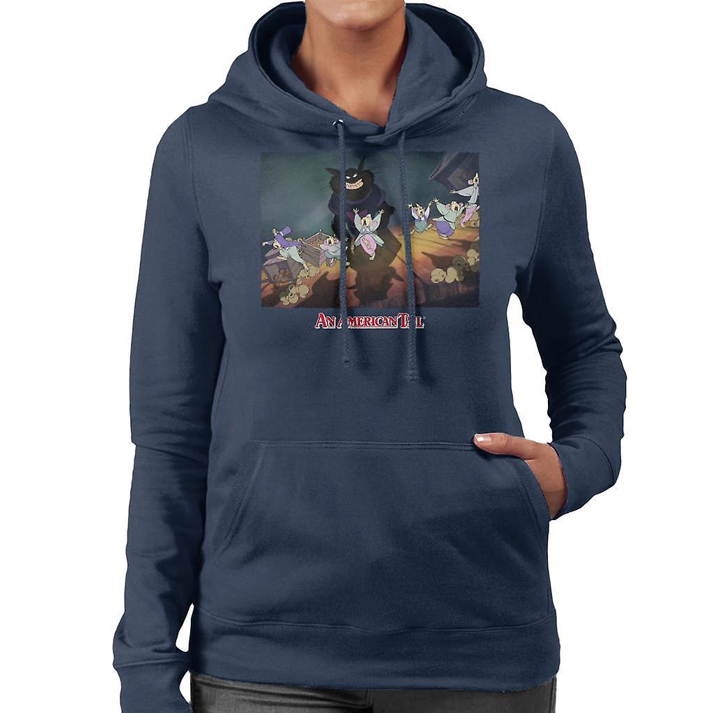 An American Tail Cossack Cats Looming Women's Hooded Sweatshirt Navy Blue XX-Large