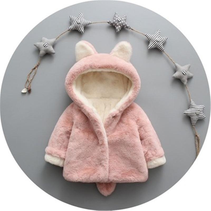 Slowmoose Autumn Winter Baby Clothes Warm Hooded Jacket & Coat Toddler Polar Fleece Pink rabbit 12M