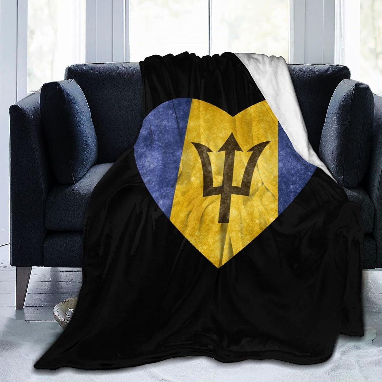 Kerota Soft Blanket Barbados Heart Flag Flannel Blanket Super Soft Warm Lightweight Bed Throw Blanket For Home Sofa Couch 60x50in 150x125cm