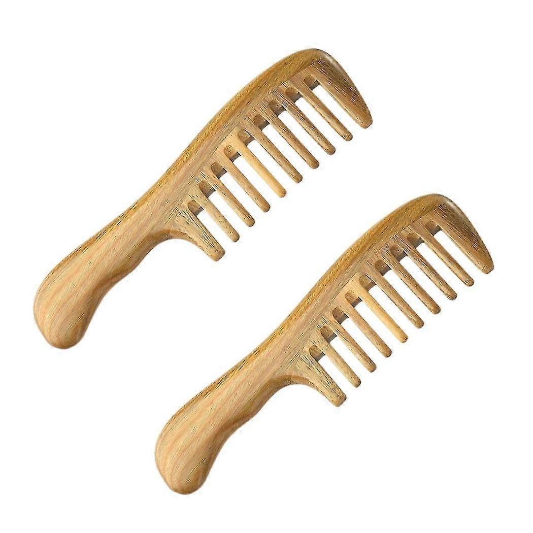 Elrachen 2x Wide Tooth Natural Sandalwood Hair Comb- No Static Wooden Detangling Comb With Smooth Handle