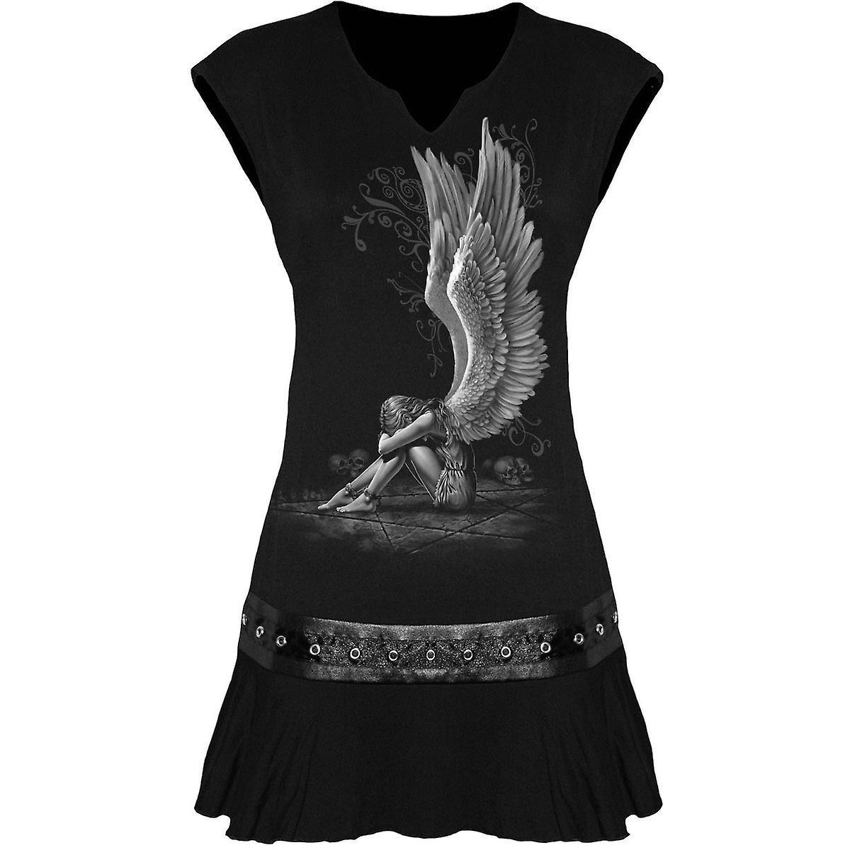 Spiral Direct Gothic ENSLAVED ANGEL - Stud Waist Mini Dress Black |Angel|Pentagram|Skulls X Large