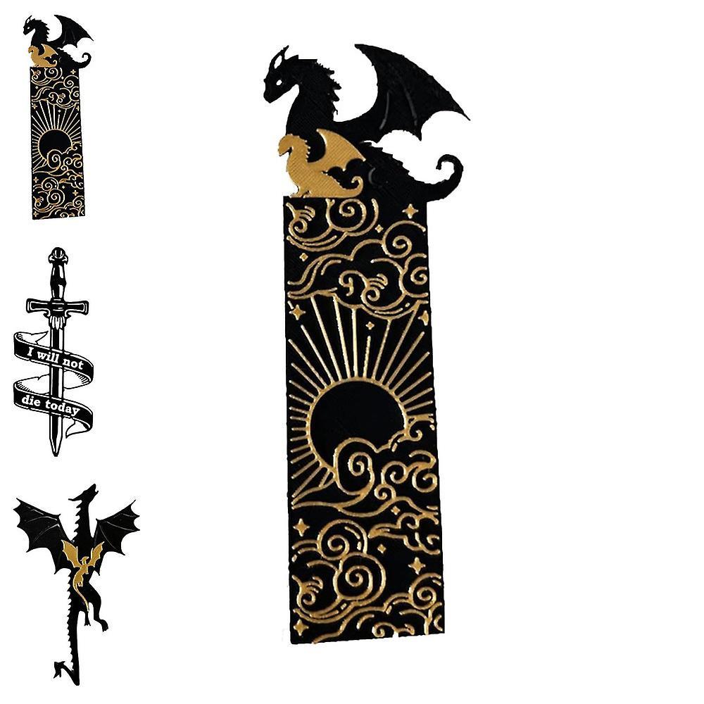 Vicbuy Stylish Bookmark, Black And Gold Dragons With Sun And Clouds Bookmark, Cool Bookmark For Book Lovers, Book Accessories, Bookmark A