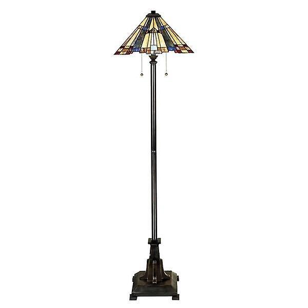 Inglenook 2 Light Floor Lamp Bronze Tiffany Glass E27