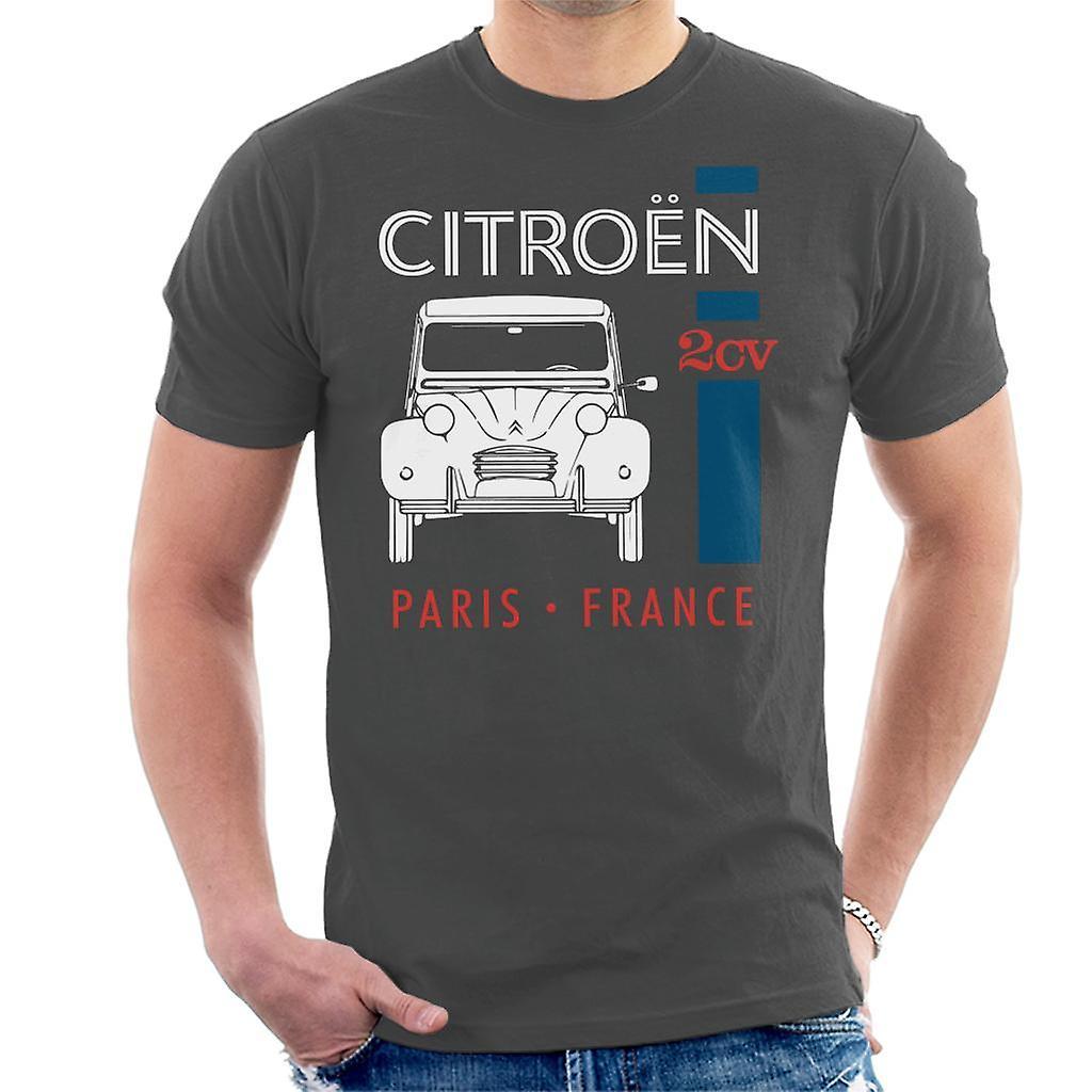 Citro�n Citroen White 2CV Paris France Single Stripe Men's T-Shirt Charcoal Large