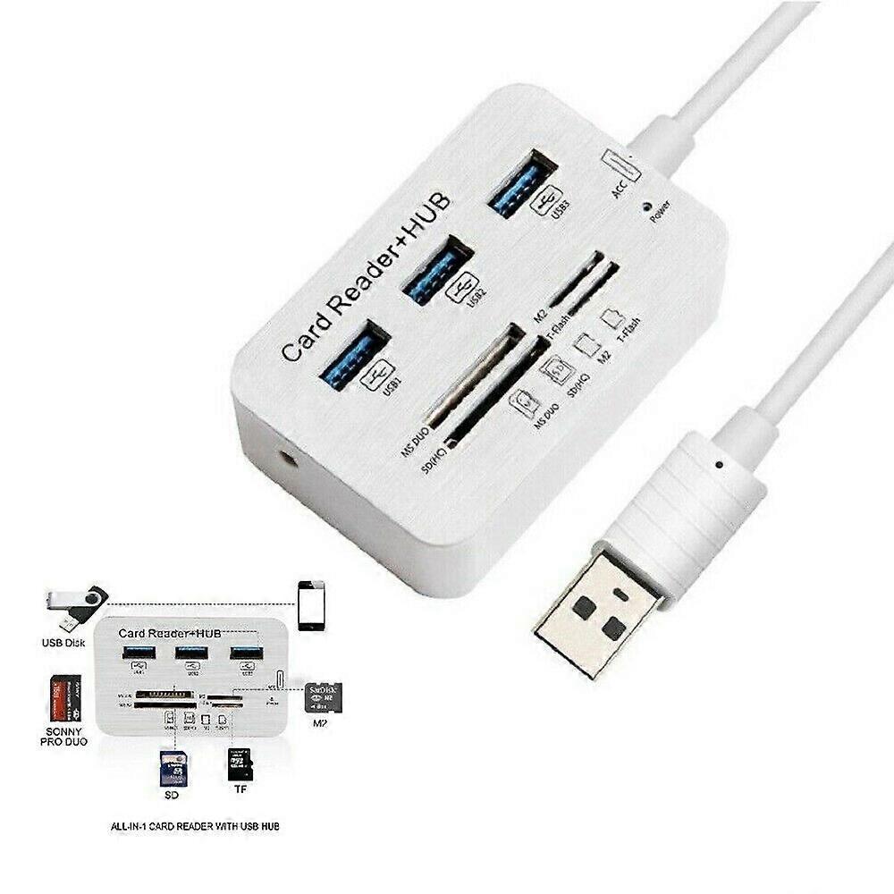 Unbrand Aluminum 3 Port USB 3.0 Hub SD M2 TF MS Multi-In-1 Memory Card Reader Adapter WELL