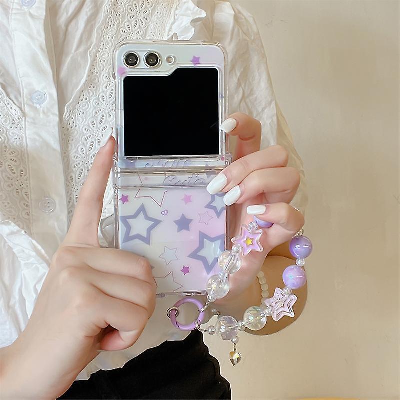 Frusde Z Flip 5 Case, Cute Star Case Compatible Samsung Galaxy Z Flip 5 With Bracelet Slim Shockproof Protective Cover B