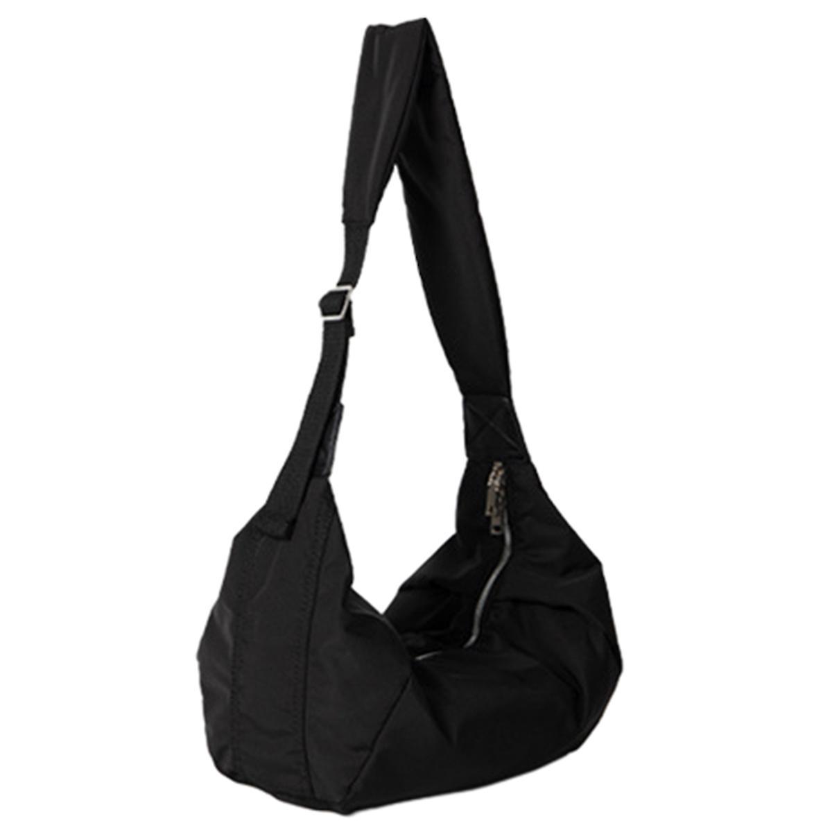 Kxj-large Nylon Crescent Crossbody Bag, Casual Hobo Bag Shoulder Bag For Women Men Adjustable Strap Shoulder Bag Black