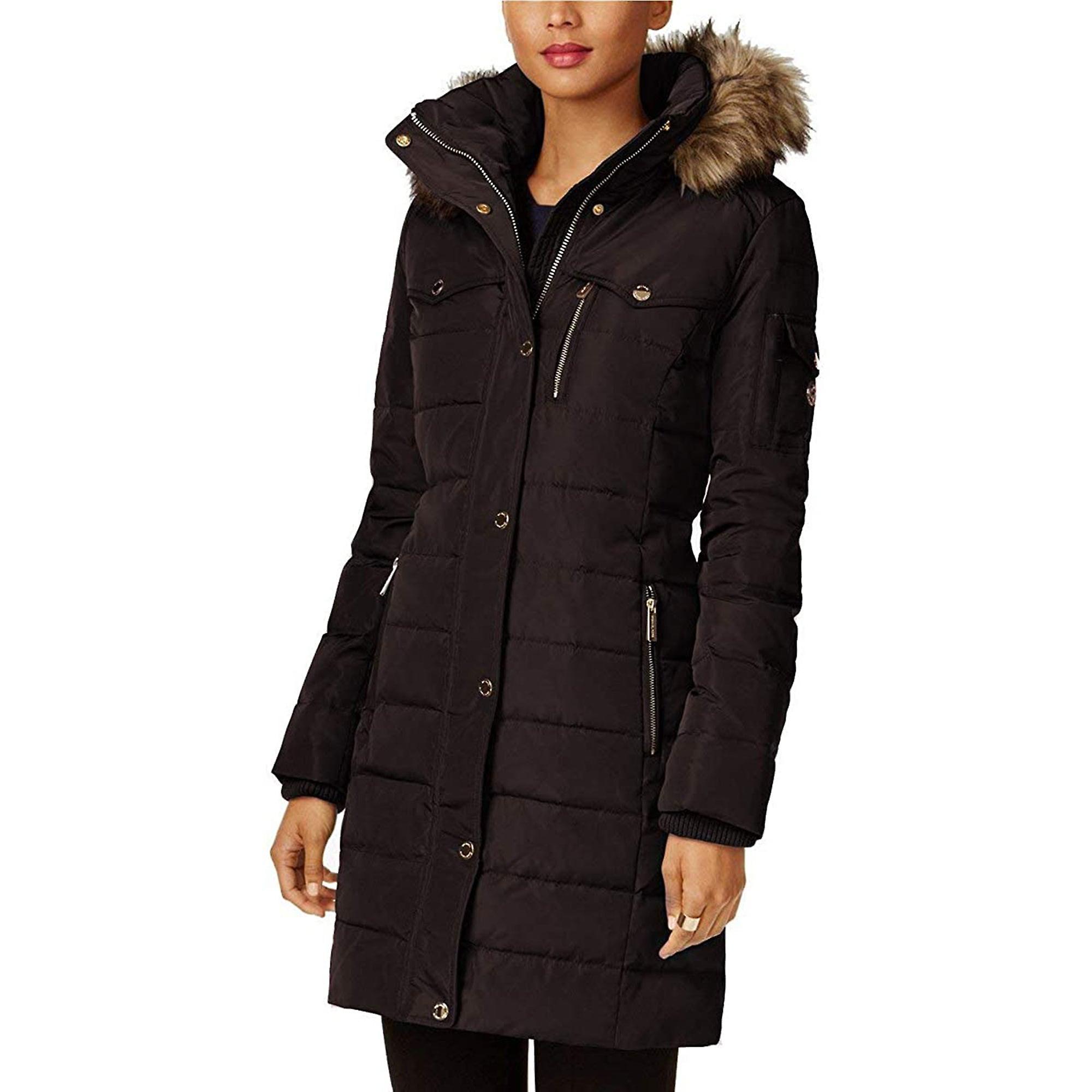 Michael michael kors women's chocolate brown 3/4 down puffer coat with hood XS