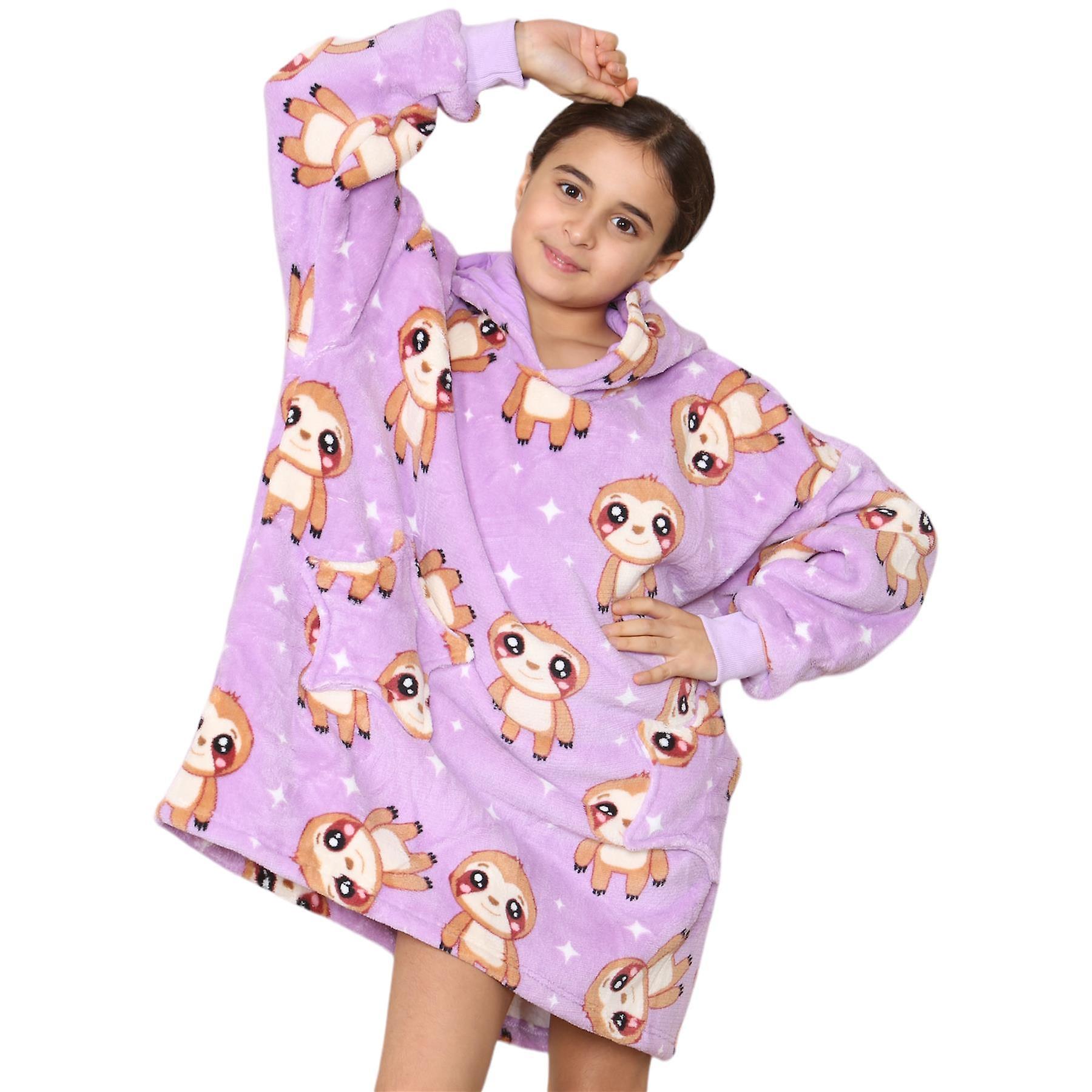 A2Z 4 Kids Kids Girls Boys Oversized Hoodie Animal Snuggle Blanket Super Soft Warm Fleece Sloth Lilac One Size