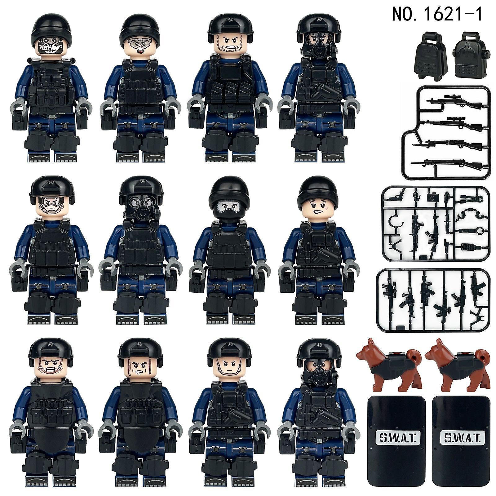 12Pcs/set tigercat swat doll toy small particle doll model children assembling building blocks toy weapon pieces shield accessories 1621-1