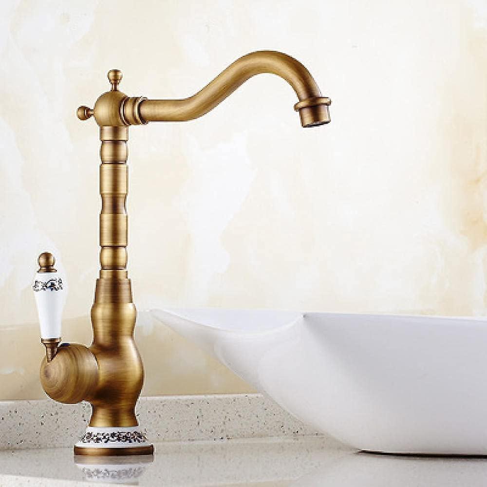 Sunset Retro Basin Faucet Single Handle Basin Faucet Bathroom Faucet,ceramic Handle Bathroom Basin Faucet Kitchen Sink Faucetantique Brass, High)