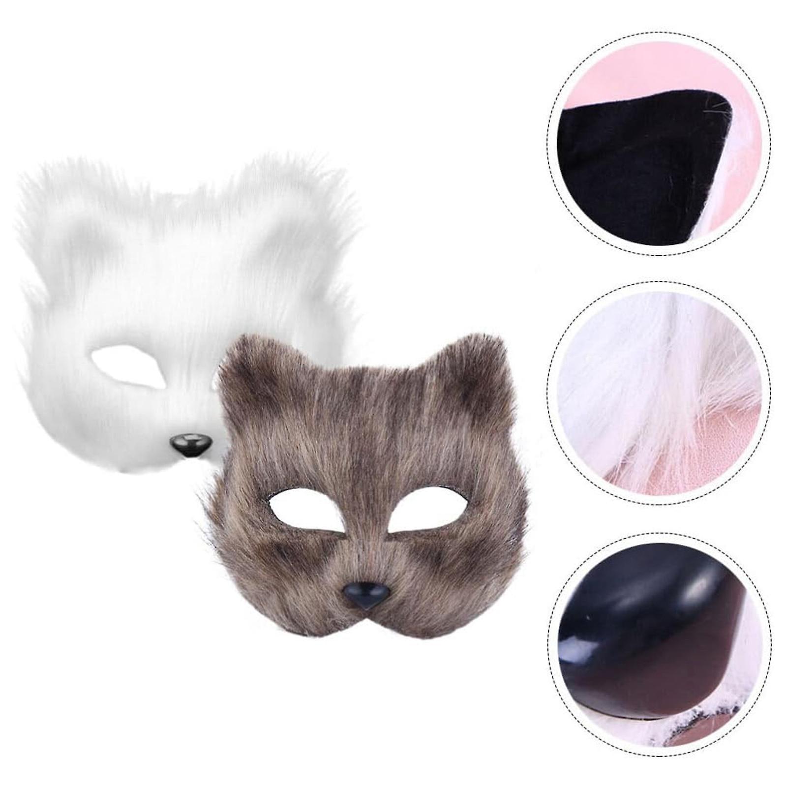 Wtowin Cosplay Mask Hallween Animal Mask Fox Mask Half Face Animal Furry Fox Mask for Halloween Easter Carnival Masquerade Party Props grey and white