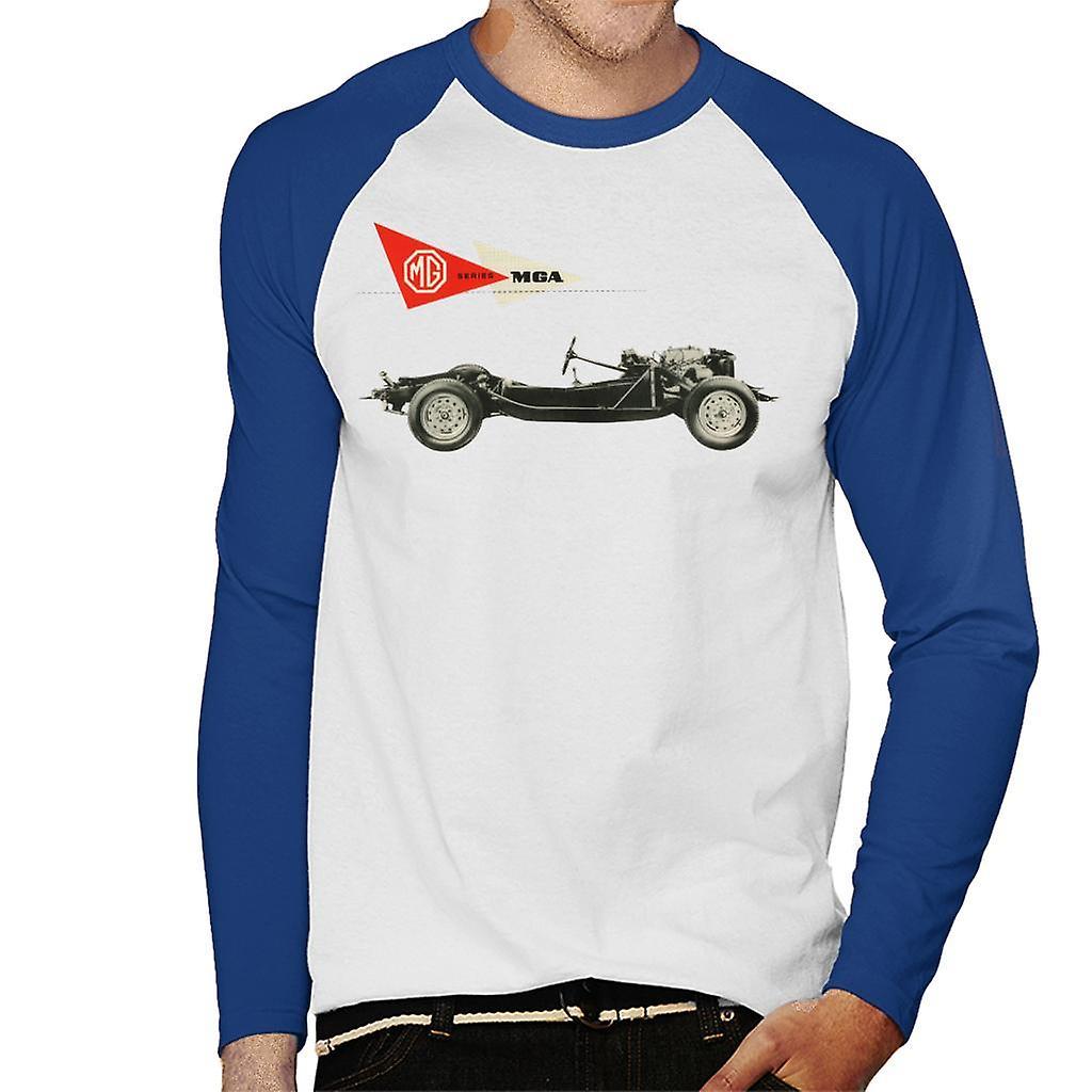 MG MGA Series British Motor Heritage Men's Baseball Long Sleeved T-Shirt White/Royal Large