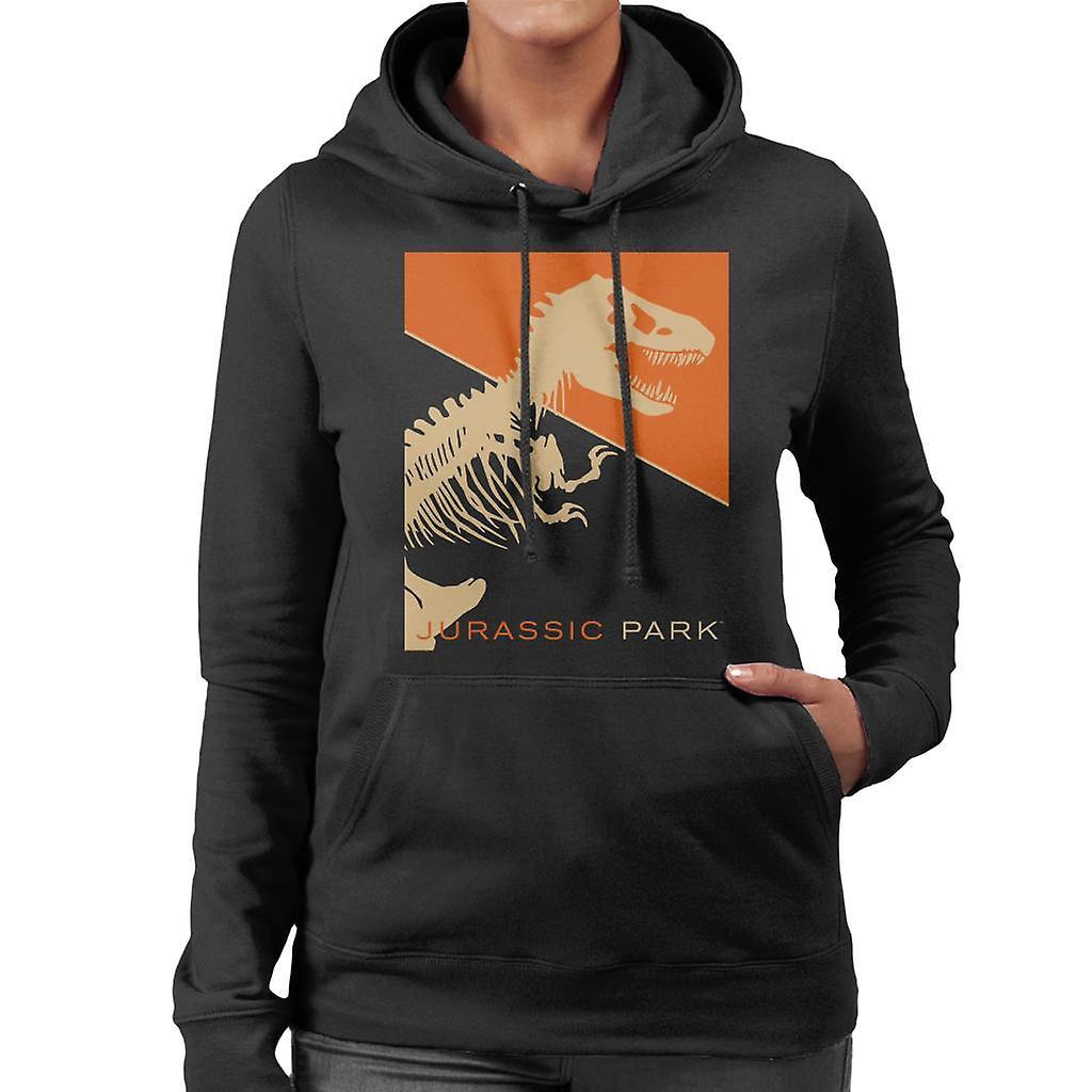 Jurassic Park T Rex Skeleton Orange Background Women's Hooded Sweatshirt Black Small