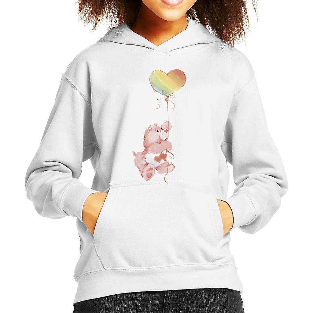 Care Bears Love A Lot Bear Rainbow Balloon Kid's Hooded Sweatshirt White X-Large (12-13 yrs)