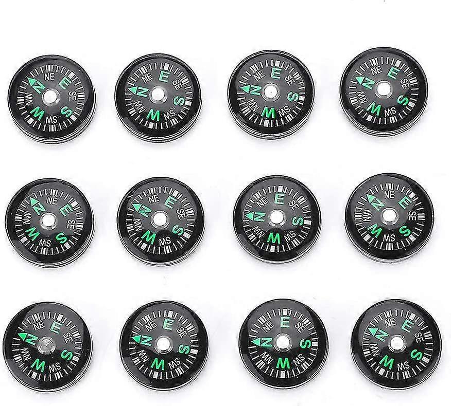 Yuzee 12pcs 20mm Mini Compass Portable Plastic Survival Compass For Hiking/travel/camping/wildlife/navigation