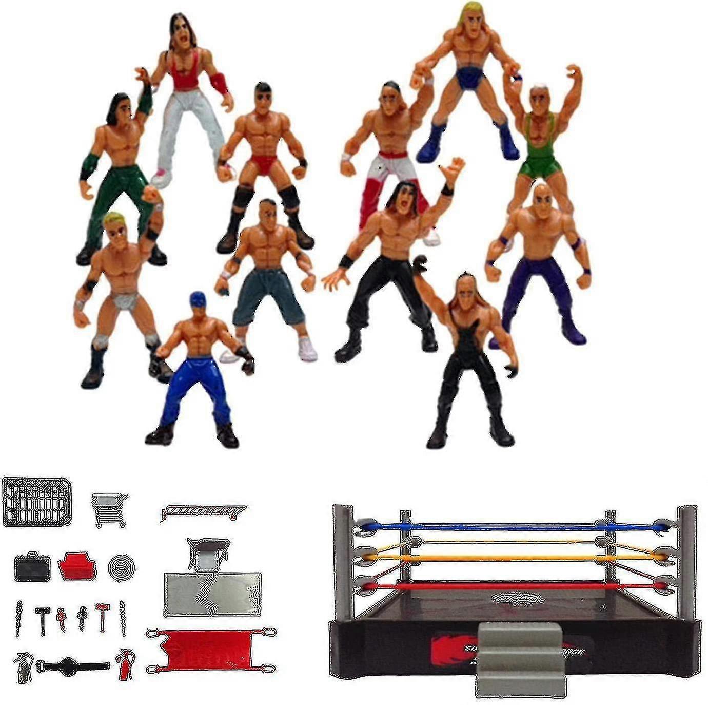 Jkw Wwe Mini Wrestling Figure Playset Wrestler Warriors Toys With Square Ring amp; Accessories Fun Miniature Fighting Action Figures Gift High Quality