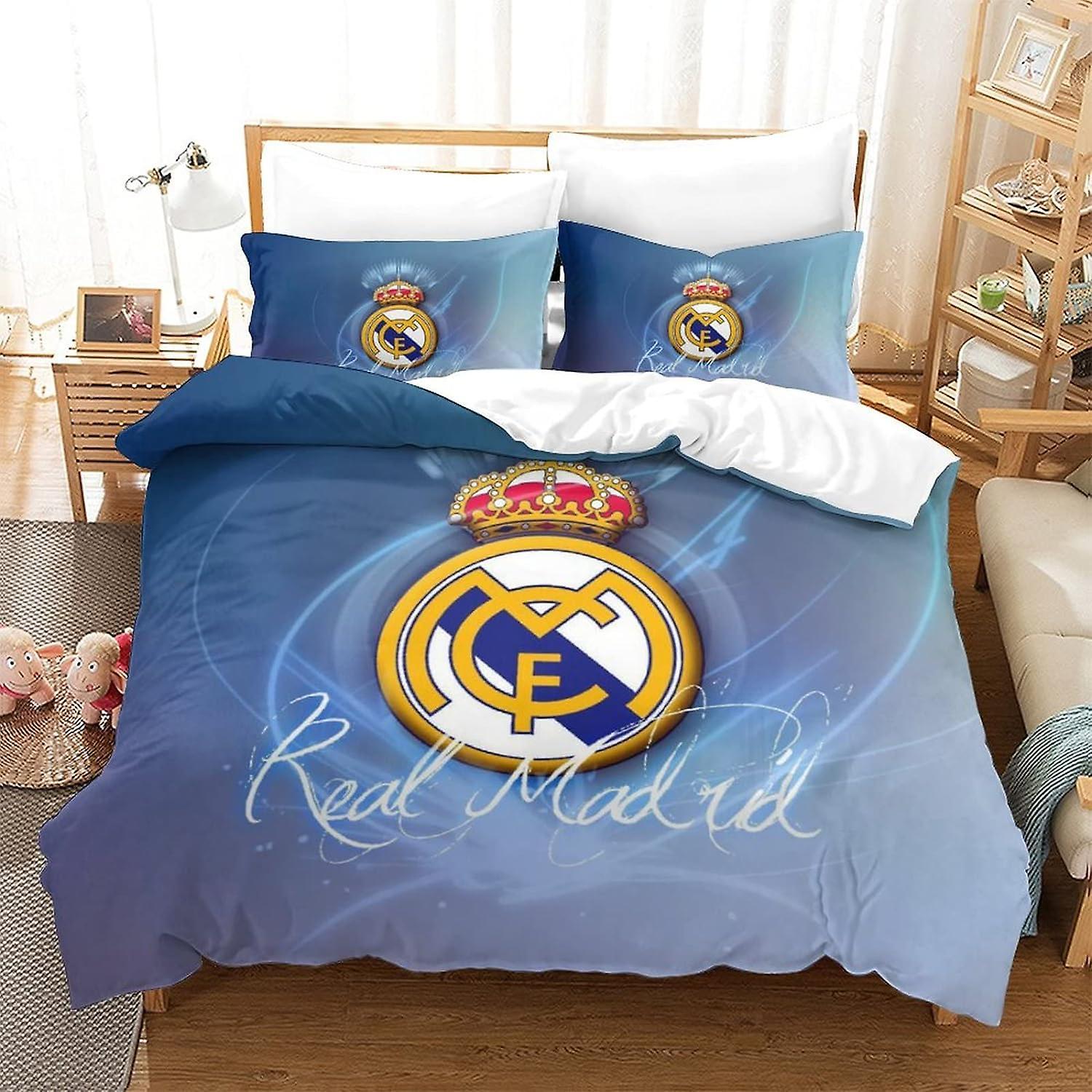 Kerota Real Madrid Logo 3 3D Print Design Famous Football Team Bedding Set with Duvet Cover and Pillowcases Single135x200cm