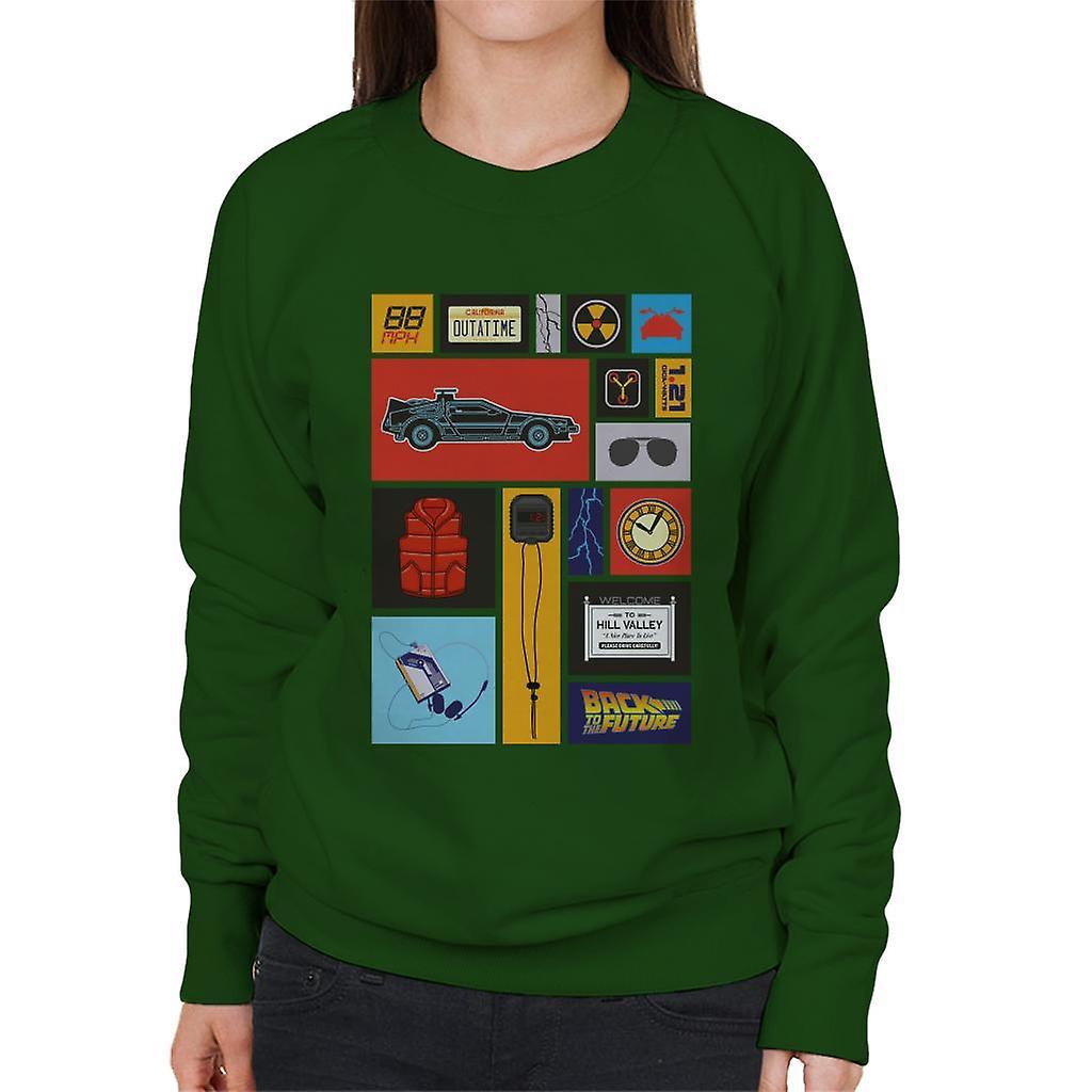 Back to the Future Tile Montage Women's Sweatshirt Bottle Green Large