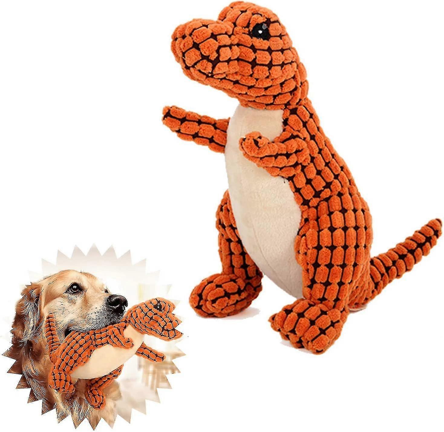 unbrand Indestructible Robust Dino, Squeaky Dog Toys For Aggressive Chewers, Unbreakable Stuffed Plush Dog Toy brown