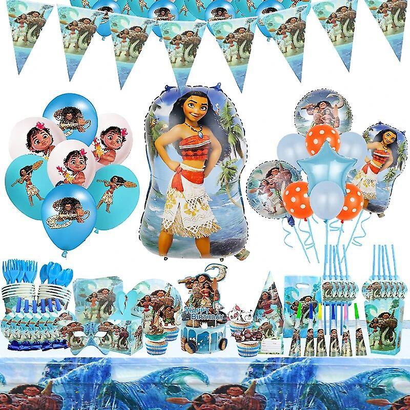 Duqi Moana Princess Birthday Party Decorations Girls Happy Birthday Disposable Tableware Supplies Balloons Paper Paty For Kids balloons set2