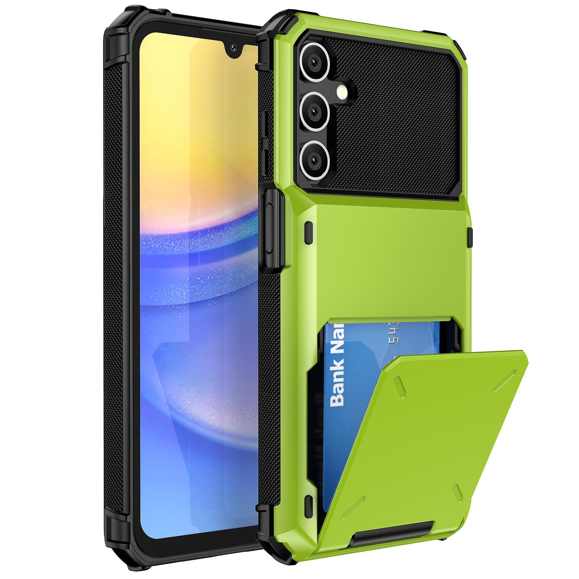 Frusde Wallet Case For Samsung Galaxy A15 with 4-Card Credit Card Holder, Dual Layer Heavy Duty Shockproof Cover with Hidden Card Slot Green