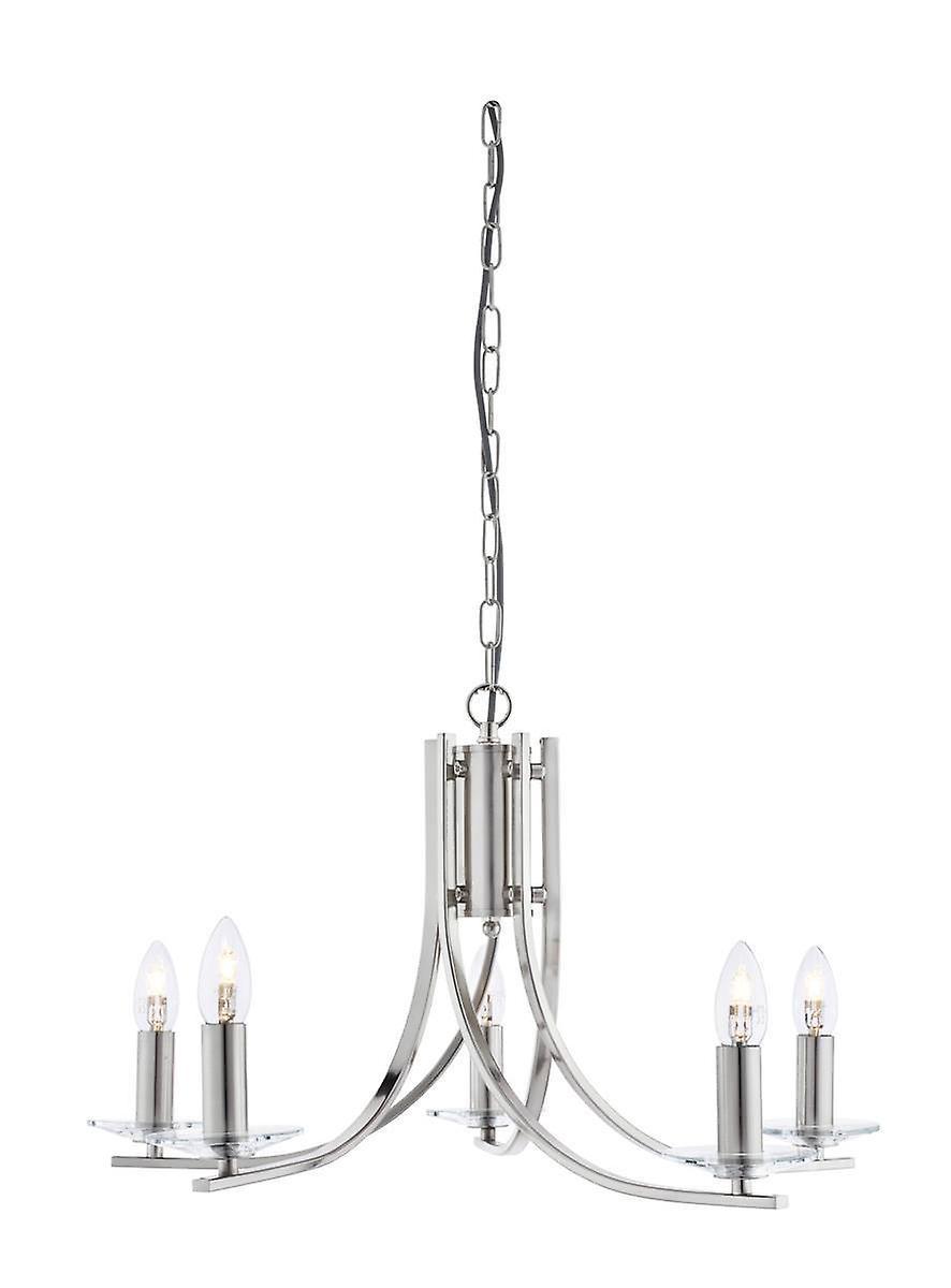 Searchlight Lighting Ascona 5 Light Multi Arm Ceiling Pendant Satin Silver, Glass, E14