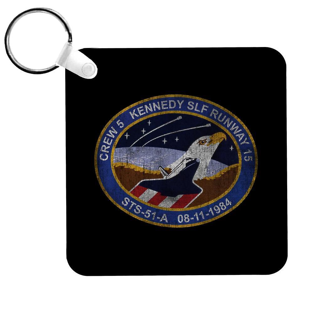 NASA STS 51 A Discovery Mission Badge Distressed Keyring Black 5cm x 5cm