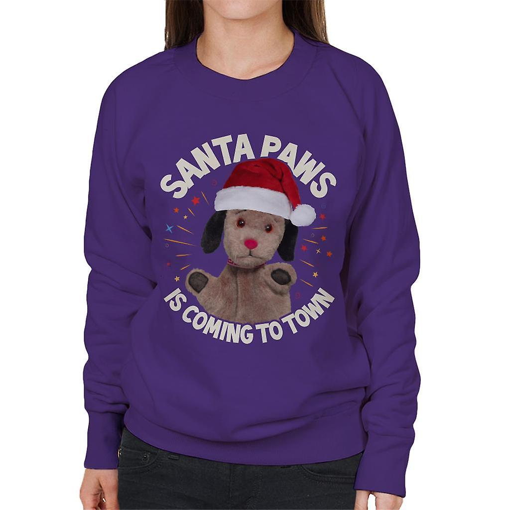 Sooty Christmas Sweep Santa Paws Is Coming To Town Women's Sweatshirt Purple XX-Large