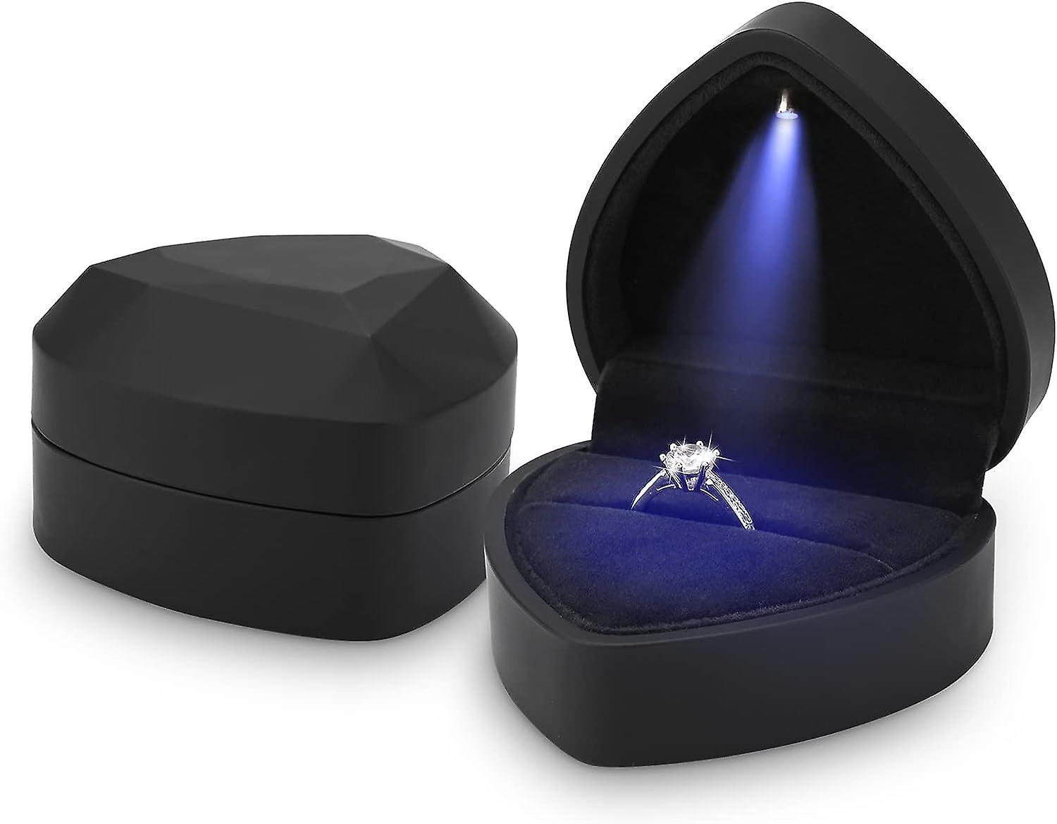 Tinor Ring Box With Led Light Jewellery Gift Box Engagement Wedding Ring Case For Proposal Engagement Wedding (black)