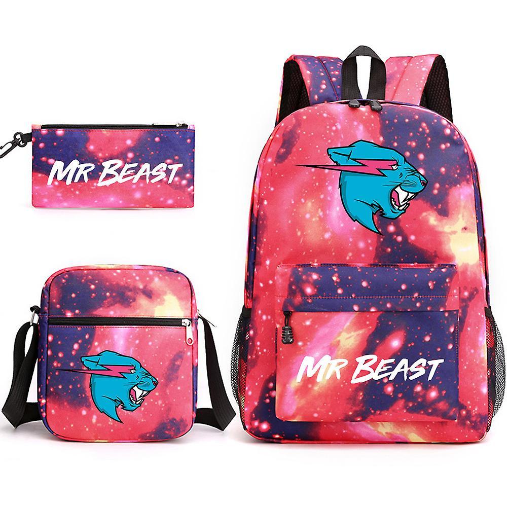 Sszfv Mr Beast Lightning Cat Backpack Three-piece Digital Printing Backpack Student School Bag Shoulder Bag