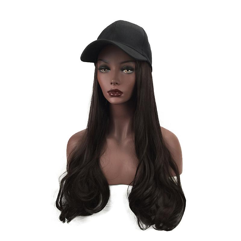 fulaide Charming Women Lady Long Curly Synthetic Wig Hairpiece Hair Extension with Hat Dark Brown