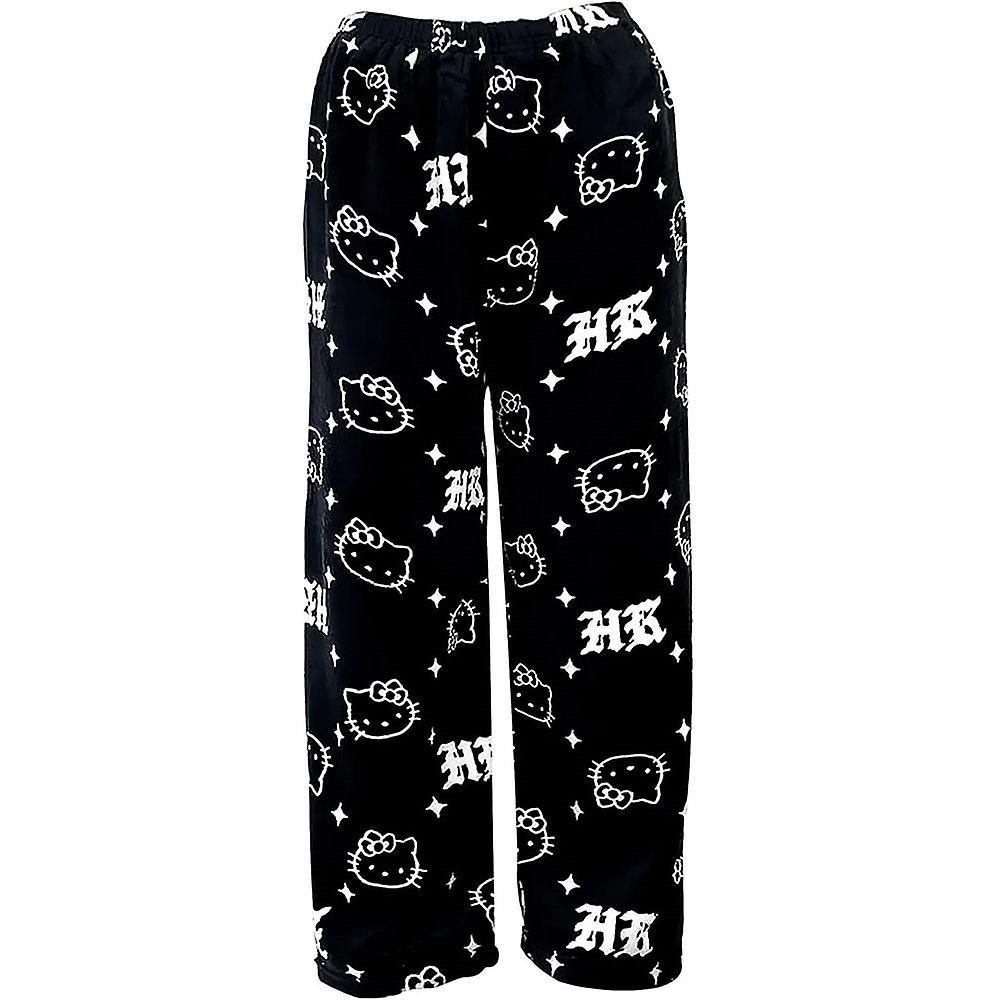 Bestdaily Hello Kitty Halloween Cartoon Flannel Pajamas Womens Anime Kawaii Casual Cozy Soft Home Pants Winter Warm Sleepwear Trousers Star 2XL