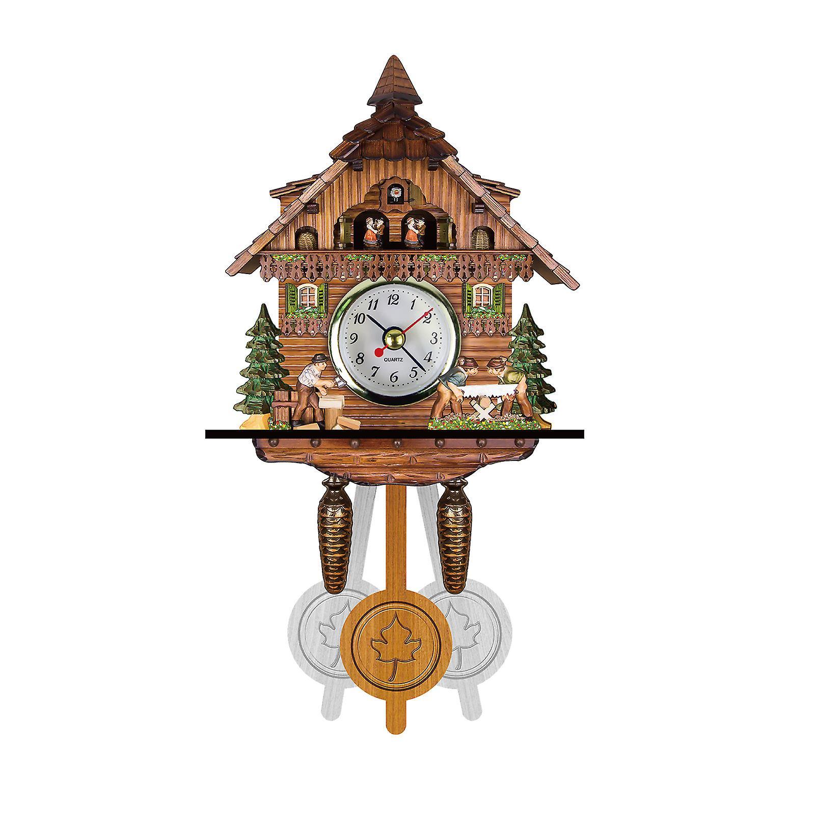 Gaoguang Cuckoo Cuckoo Wall Clock Chime Alarm Clock Retro Clock Wooden Living Room Clock 20240105 Multicolor