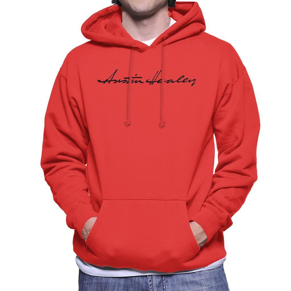 Austin Healey Handwriting Logo British Motor Heritage Men's Hooded Sweatshirt Red Large