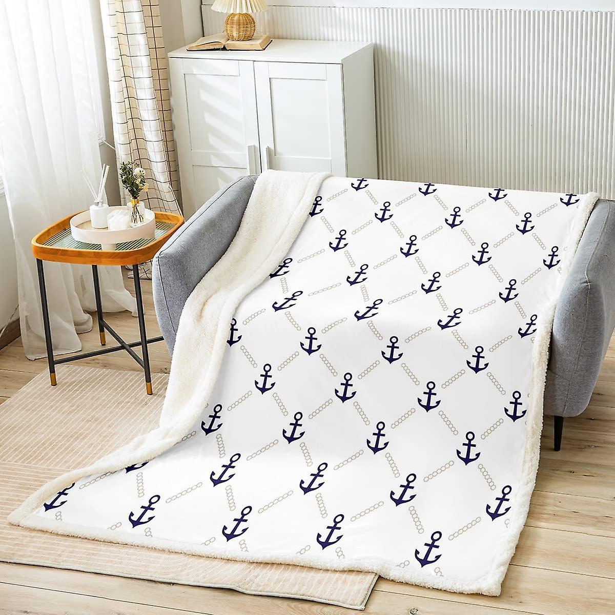 Kerota Anchor Throw Blanket for Bed Sofa Kids Nautical Ocean Anchor Fuzzy Blanket Sea Adventure Fleece Sherpa Blanket Marine Theme Plush Blanket Do...