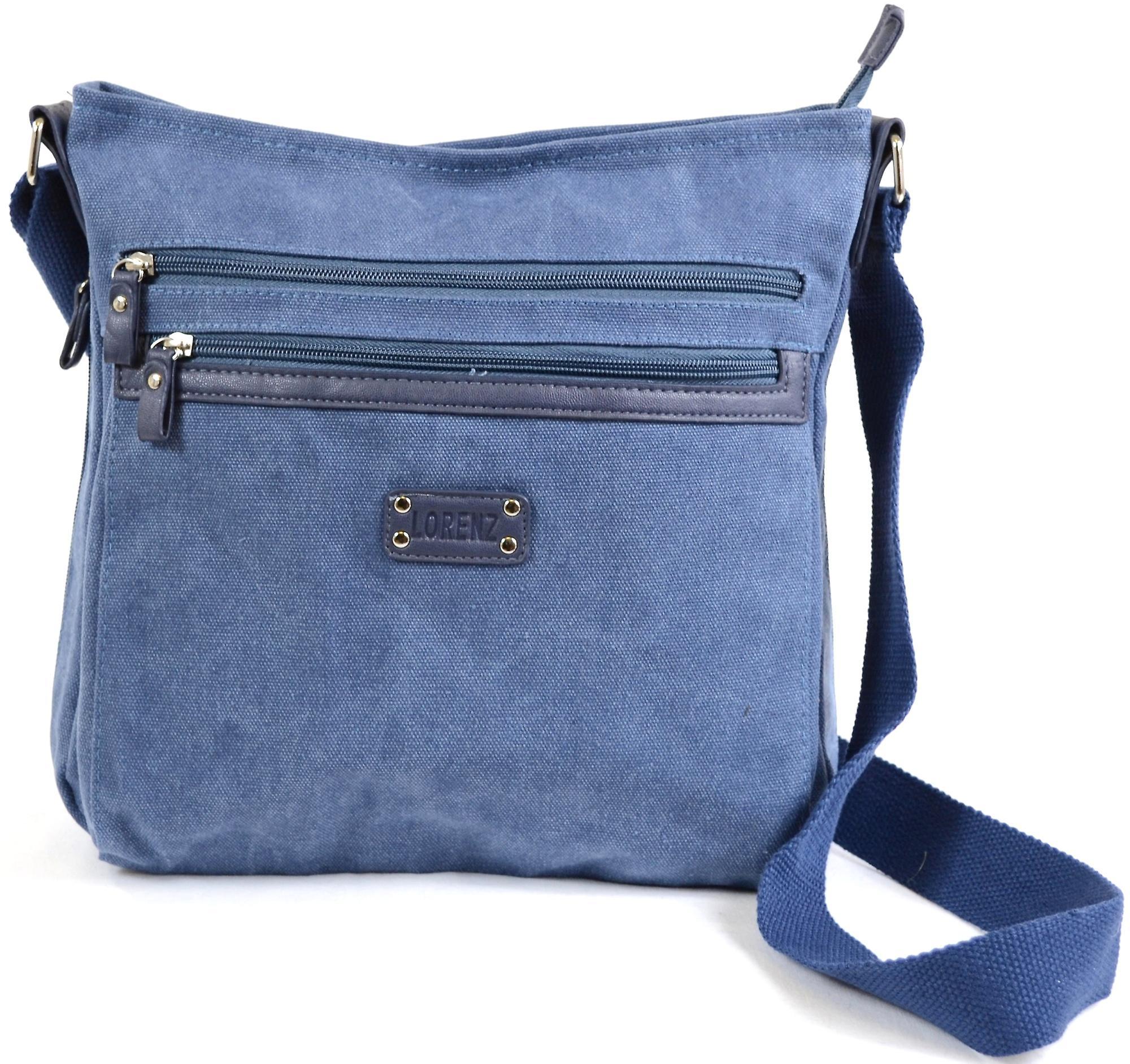 Lorenz Genuine Canvas Shoulder / Messenger / Cross Body Work Bag ( Blue )