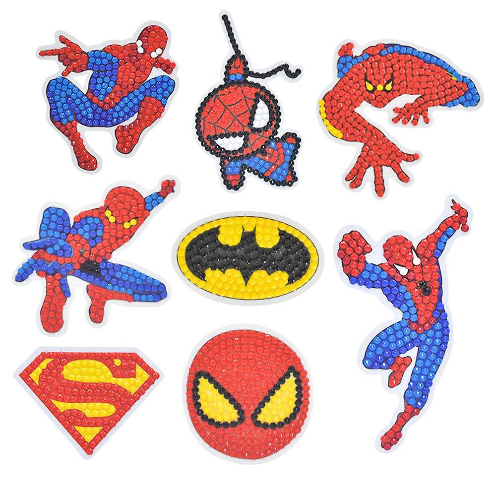 Vicbuy 8pcs 5d Diamond Painting Spiderman Stickers Kits For Kids, Diy Cartoon Paint By Numbers Diamonds Mosaic Stickers Arts Diamond Craft Stickers