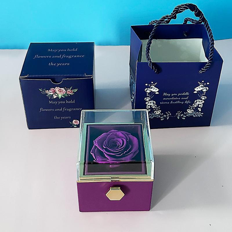 Wtowin Eternal Rose Gifts Box, 360 Velvet Jewelry Box Eternal Rose Box With Empty Jewelry Compartment, Romantic Valentine Gifts Box purple